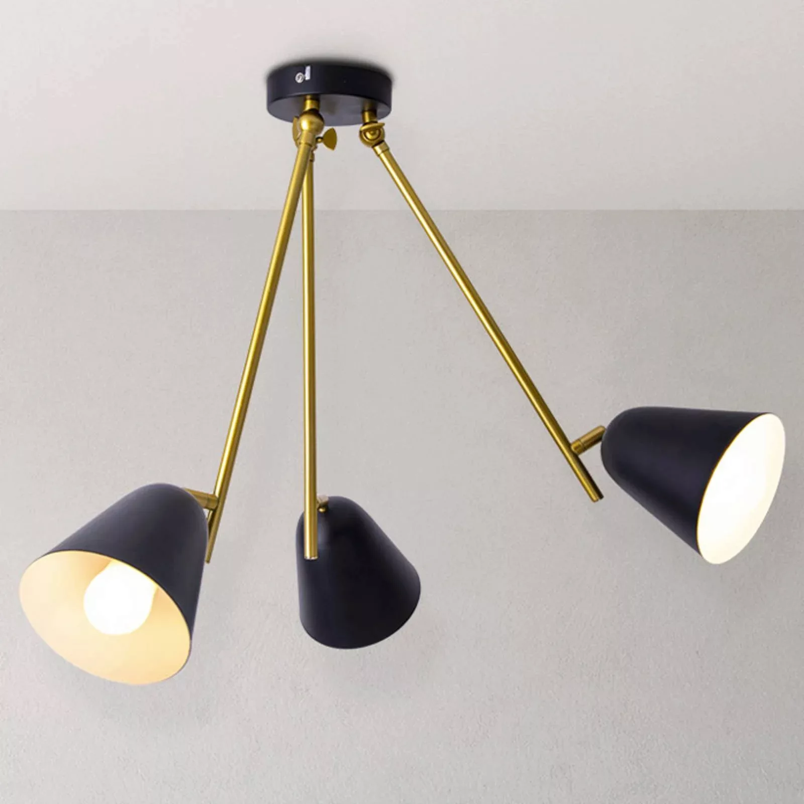 Deckenlampe Triton, schwarz und gold, dreiflammig günstig online kaufen