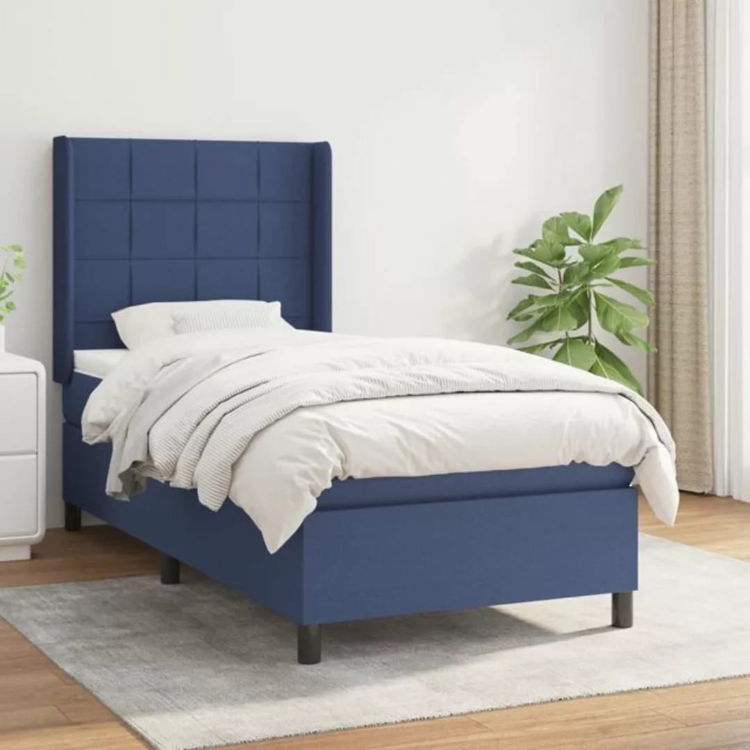 vidaXL Bettgestell Boxspringbett mit Matratze Blau 90x190 cm Stoff Bett Bet günstig online kaufen
