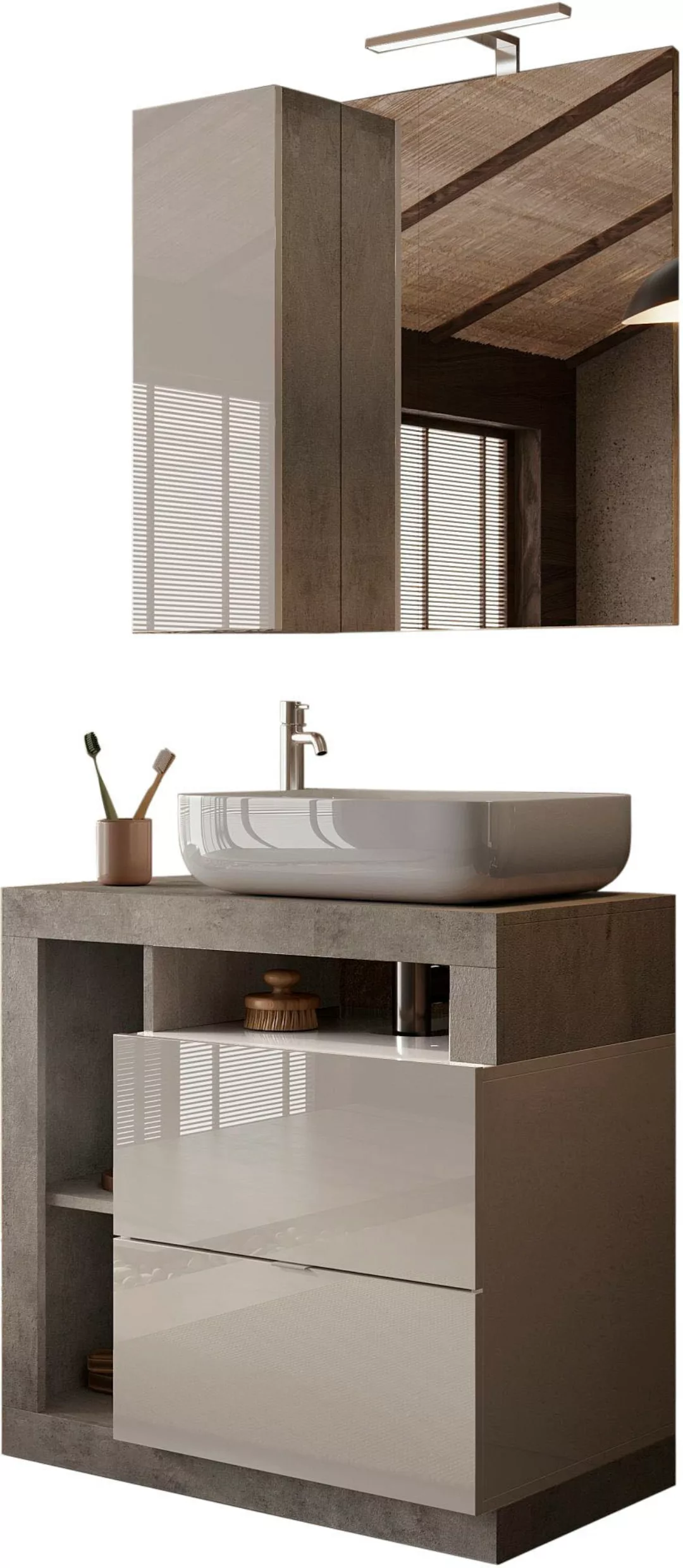 welltime Badmöbel-Set "Hamburg, Badezimmerset 2tlg. Breite 79 cm, Badmöbel, günstig online kaufen