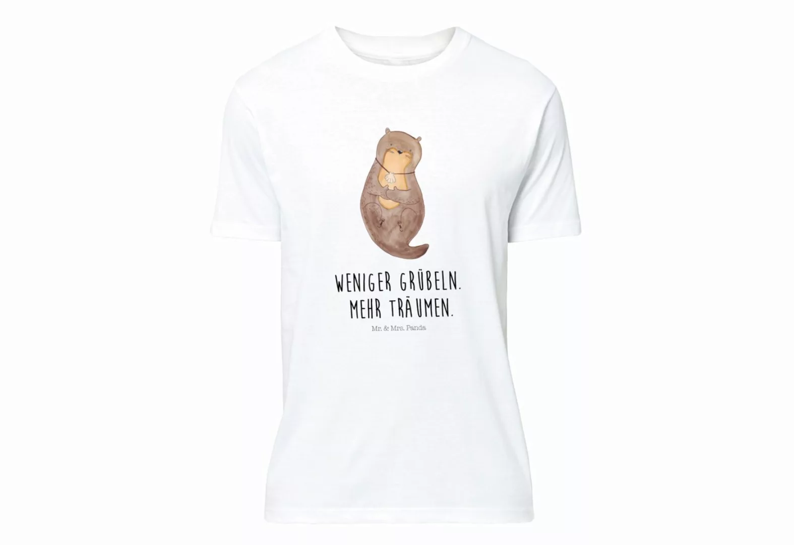 Mr. & Mrs. Panda T-Shirt Otter mit Muschelmedaillon - Weiß - Geschenk, Moti günstig online kaufen