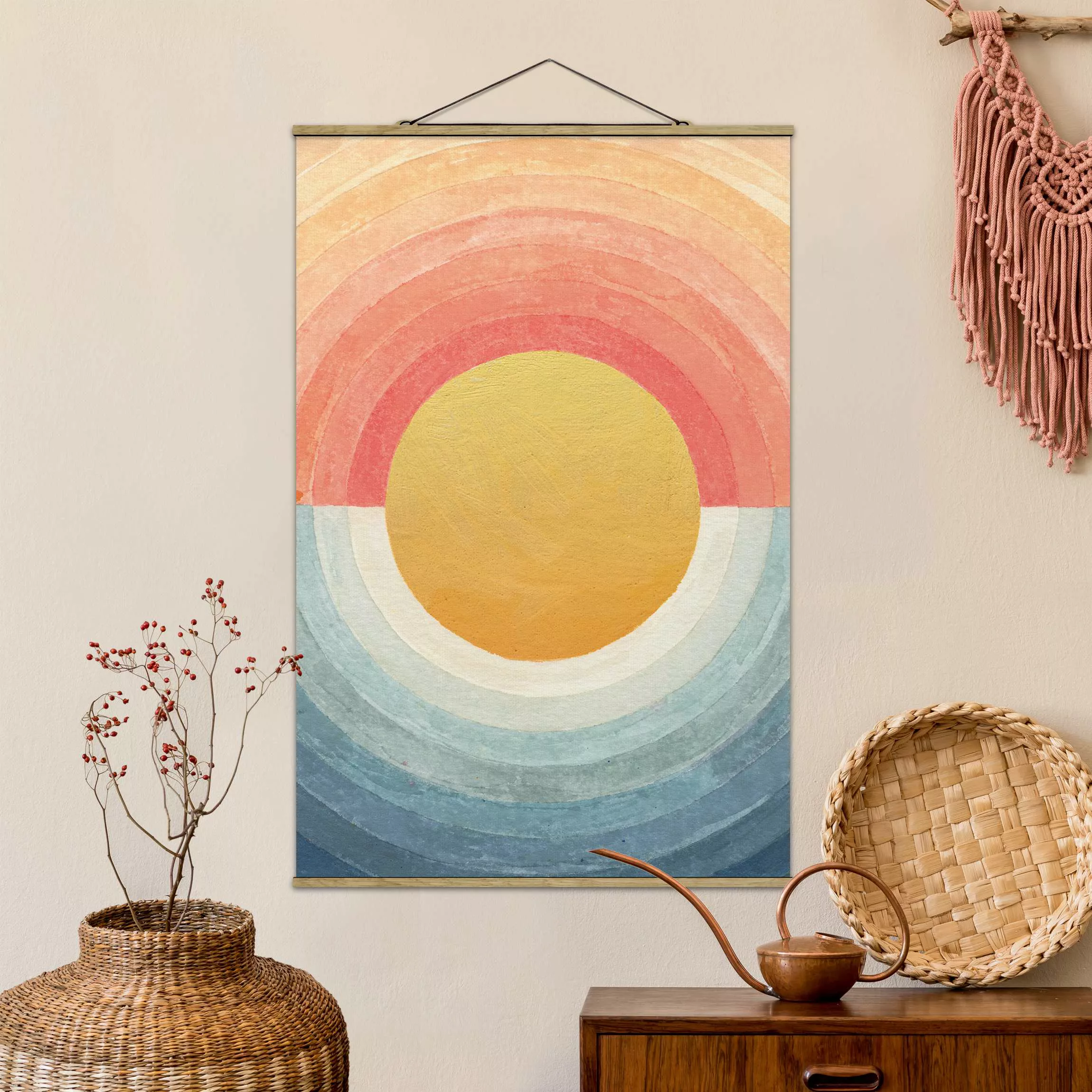 Stoffbild mit Posterleisten Sonne zwischen Himmel und Meer günstig online kaufen