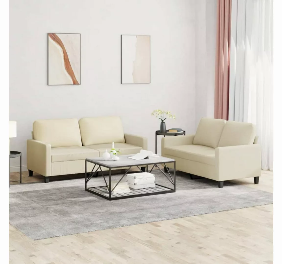 vidaXL Sofa Sofagarnitur mit Kissen Kunstleder, Standard, Creme günstig online kaufen