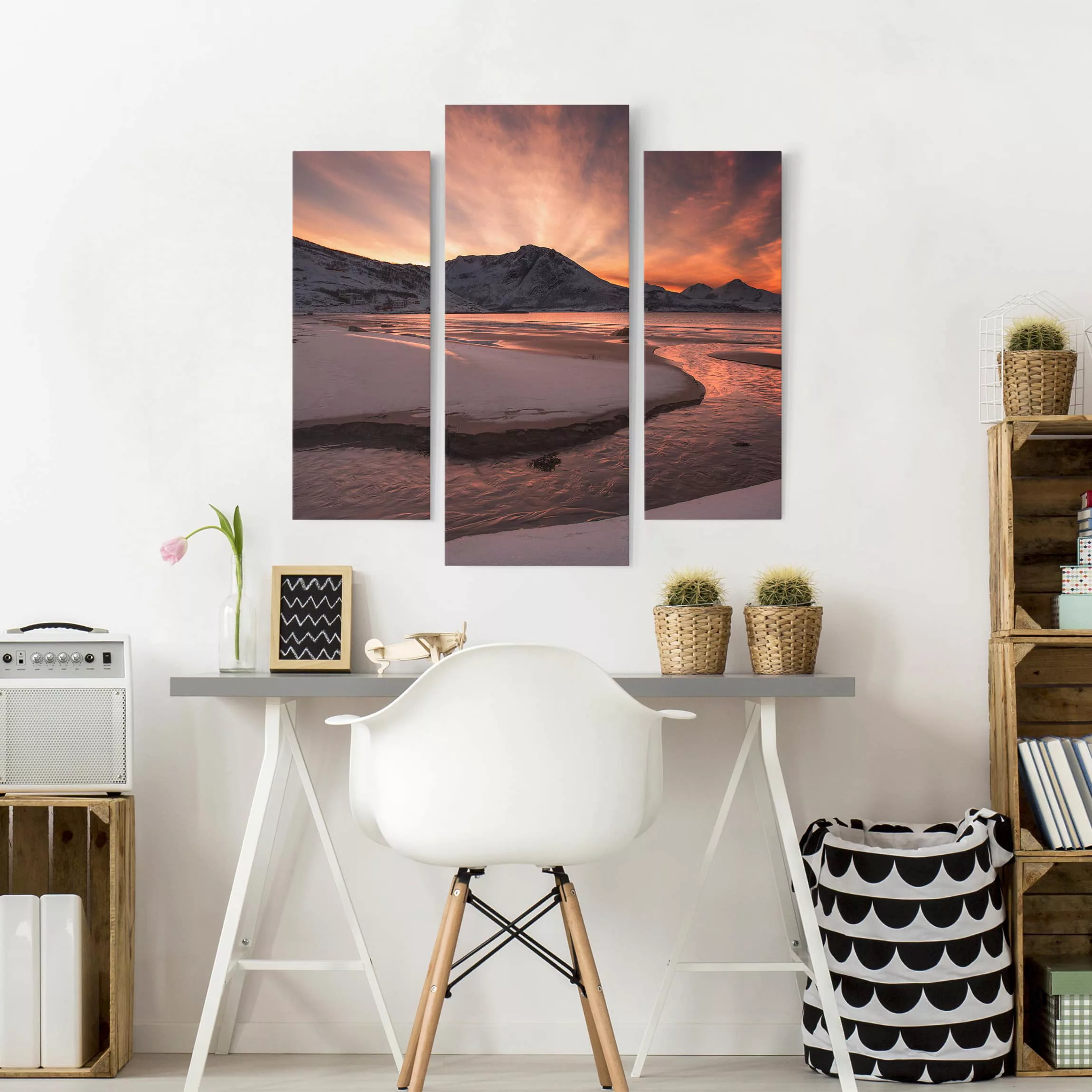 3-teiliges Leinwandbild Natur & Landschaft - Querformat Goldener Sonnenunte günstig online kaufen
