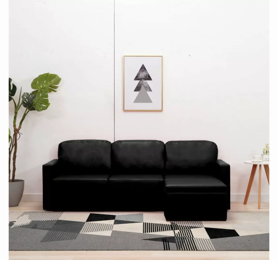 vidaXL Sofa Modulares 3-Sitzer Schlafsofa Schwarz Kunstleder günstig online kaufen