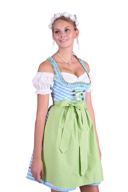 Entari Dirndl 479GT Trachtenkleid Türkis kariert Golden Trachten (3tlg) günstig online kaufen