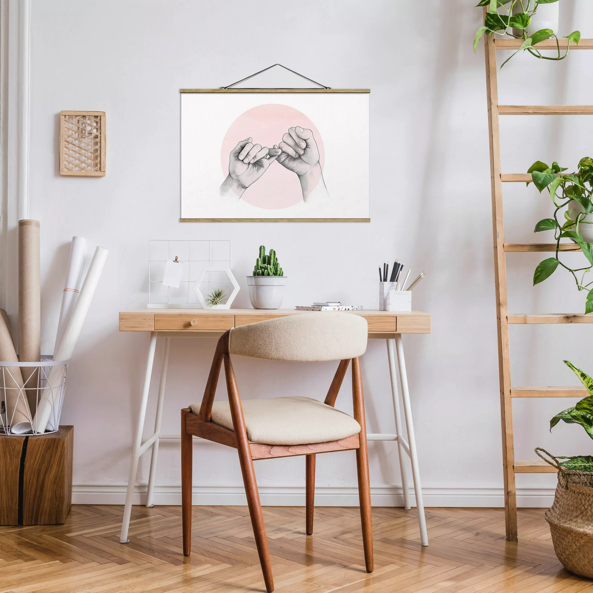 Stoffbild Portrait mit Posterleisten - Querformat Illustration Hände Freund günstig online kaufen