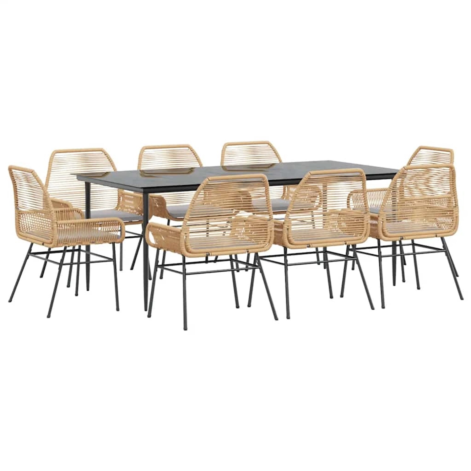 vidaXL 9-Tlg Garten-Essgruppe mit Kissen Braun Poly Rattan Glas 3334477 günstig online kaufen