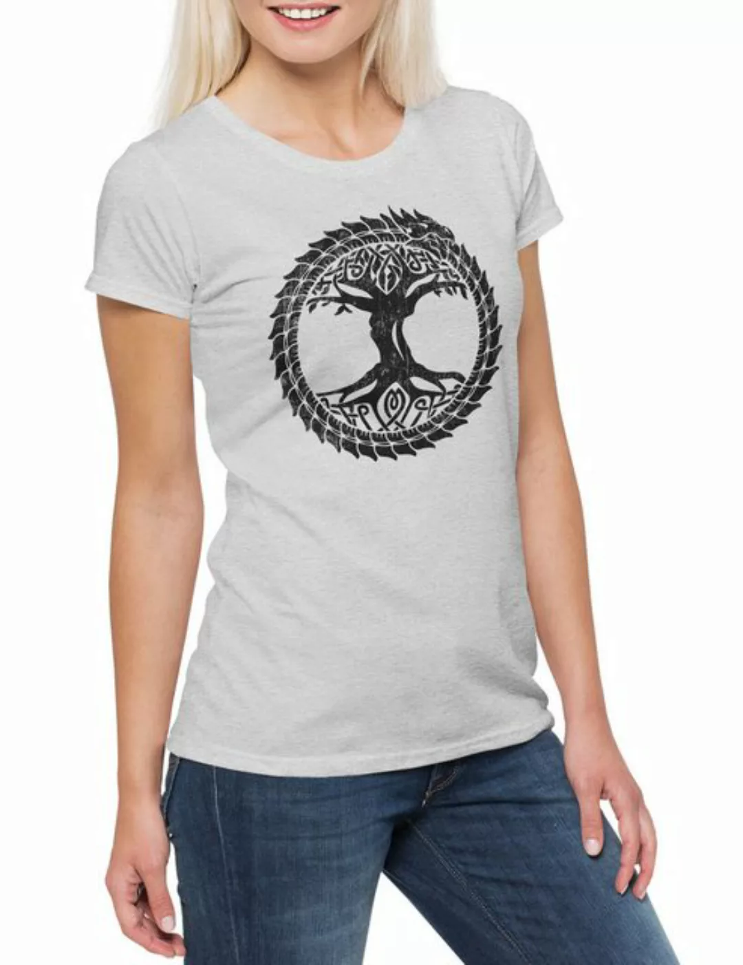 Urban Backwoods Print-Shirt Ouroboros Yggdrasil Damen T-Shirt Celtic Irmins günstig online kaufen