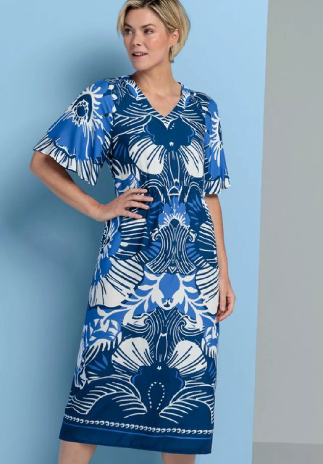 bianca Sommerkleid ROSITA mit coolem Dessin und V-Ausschnitt günstig online kaufen