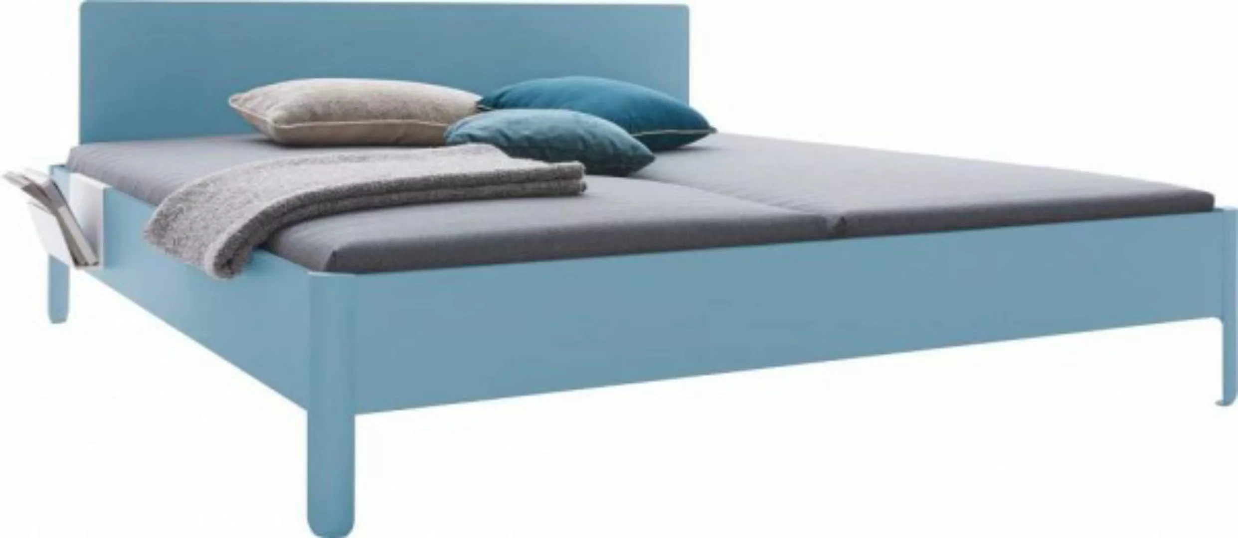 NAIT Doppelbett farbig lackiert Silbertannenblau 180 x 210cm Mit Kopfteil günstig online kaufen