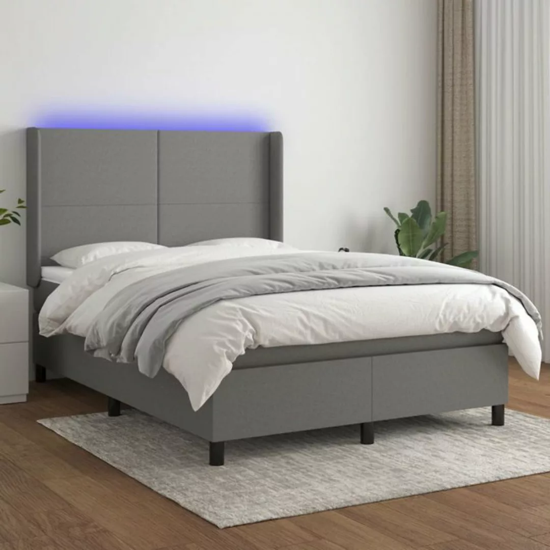 vidaXL Bettgestell Boxspringbett mit Matratze LED Dunkelgrau 140x200 cm Sto günstig online kaufen