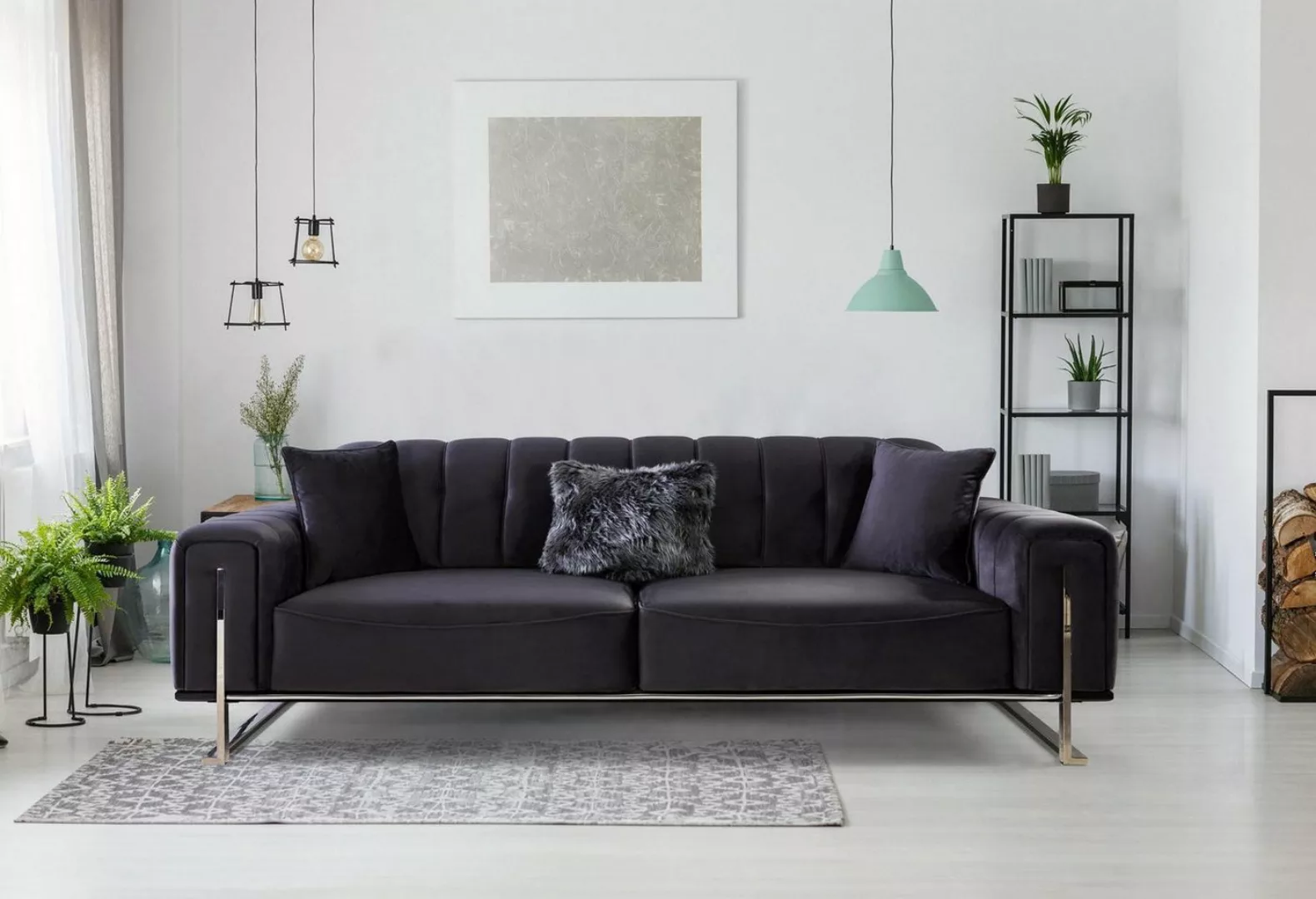 Xlmoebel Sofa Modernes schwarzes 3-Sitzer-Sofa des Designers, 240 cm breit, günstig online kaufen