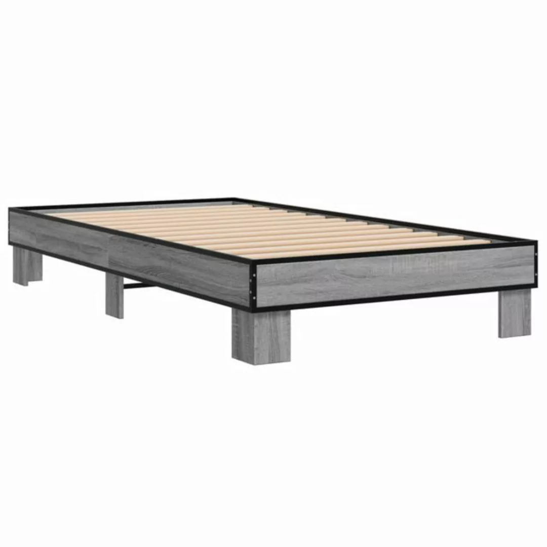 vidaXL Bett Bettgestell Grau Sonoma 90x190 cm Holzwerkstoff und Metall günstig online kaufen