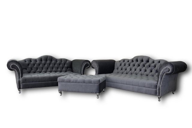 Xlmoebel Sofa Designer Sofa Set Chesterfield 4+3 with Footstools Fabric Sea günstig online kaufen