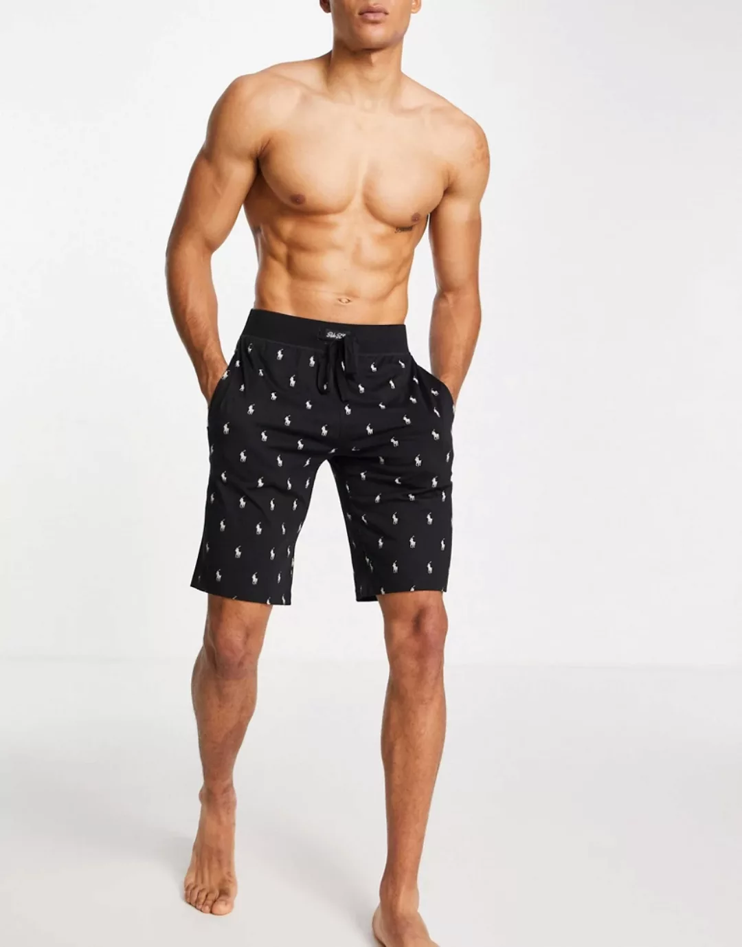 Polo Ralph Lauren – Shorts in Schwarz mit durchgehendem Polospielerlogo günstig online kaufen