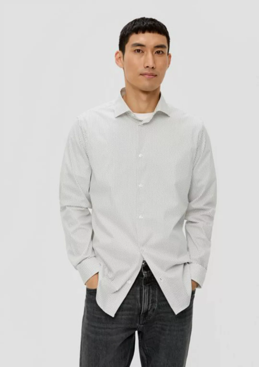 s.Oliver Langarmhemd Slim: Hemd aus Baumwollmix Blende günstig online kaufen