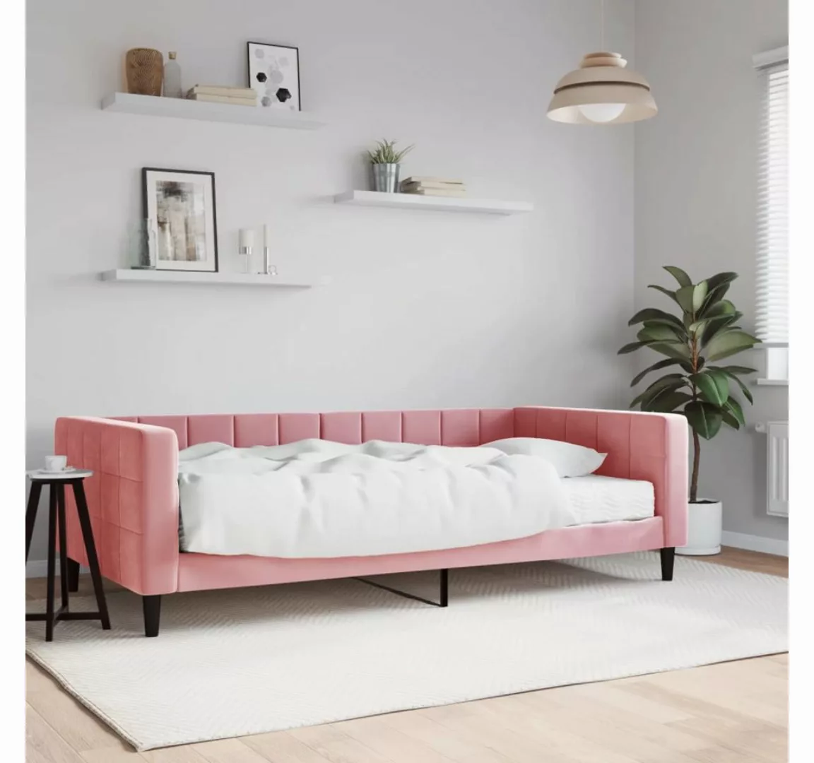 vidaXL Gästebett Gästebett Tagesbett mit Matratze Rosa 100x200 cm Samt Bett günstig online kaufen