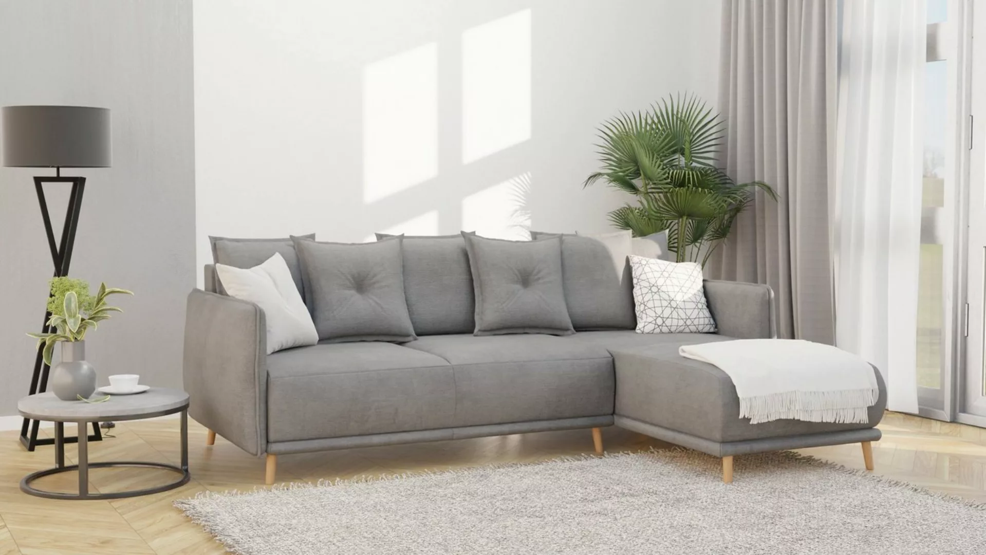 S-Style Möbel Ecksofa Lina mit Schlaffunktion, Bettkasten und Holzfüßen, au günstig online kaufen