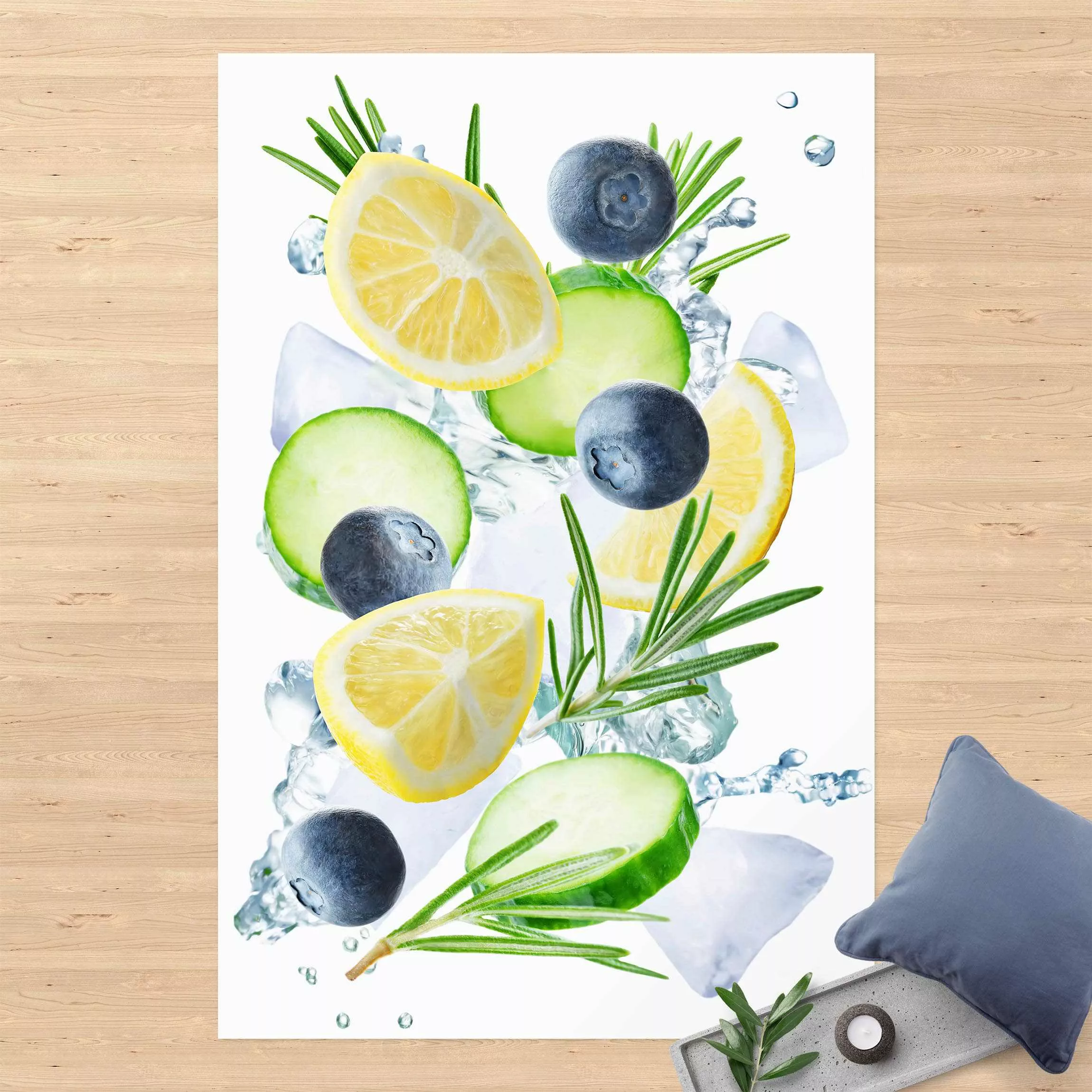 Vinyl-Teppich Blaubeeren Zitronen Eiswürfel Splash günstig online kaufen