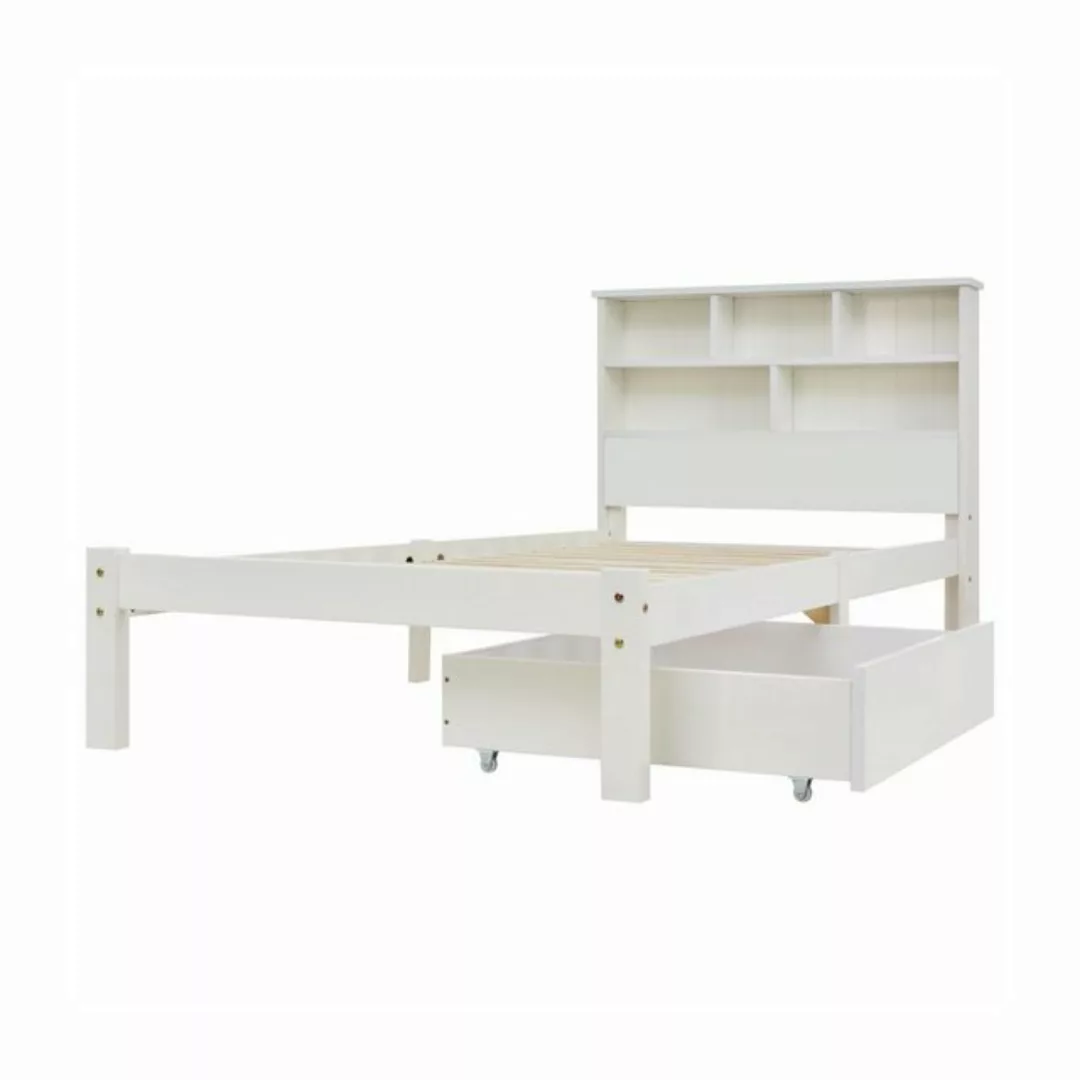 IDEASY Jugendbett Massivholz-Bett 90/140x200cm (Weiß), Stauraumbett ohne Ma günstig online kaufen