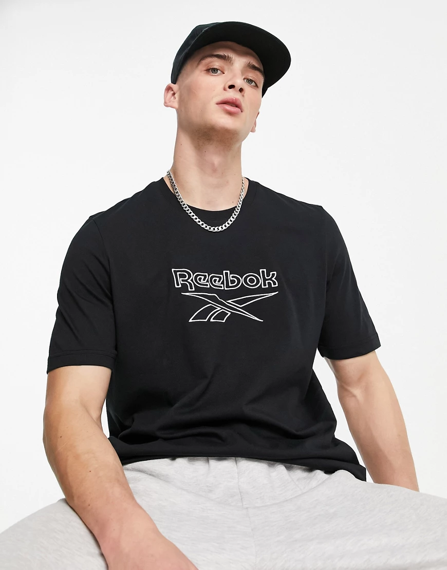 Reebok – T-Shirt in Schwarz mit Umriss-Logo günstig online kaufen