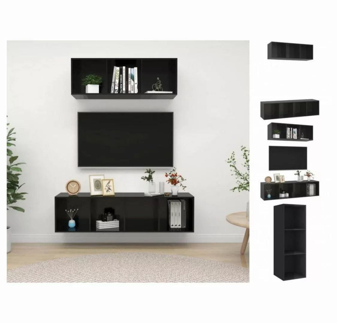 vidaXL Kleiderschrank 2-tlg TV-Schrank-Set Hochglanz-Schwarz Spanplatte günstig online kaufen