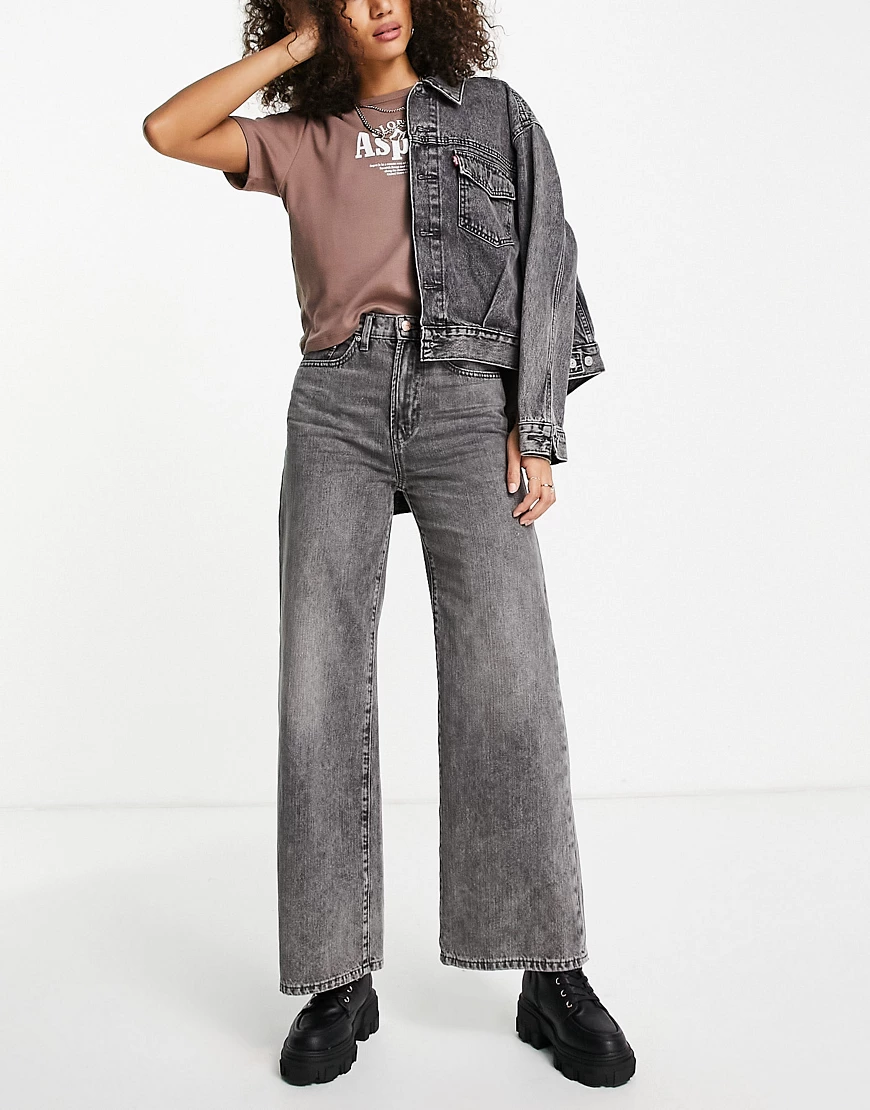 Only – Hope – Weite Jeans in verwaschenem Grau mit hohem Bund-Blau günstig online kaufen