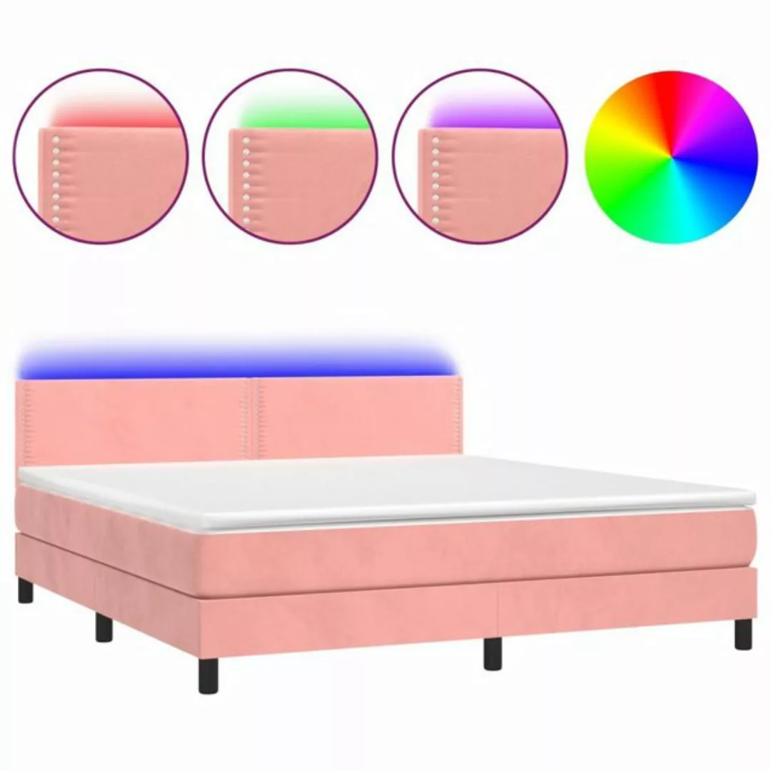 vidaXL Bettgestell Boxspringbett mit Matratze LED Rosa 160x200 cm Samt Bett günstig online kaufen