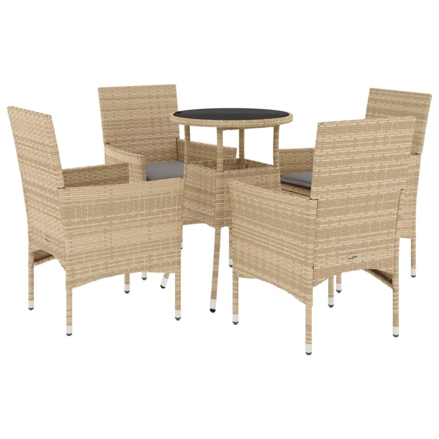 vidaXL 5-Tlg Garten-Essgruppe mit Kissen Beige Poly Rattan und Glas 3278624 günstig online kaufen