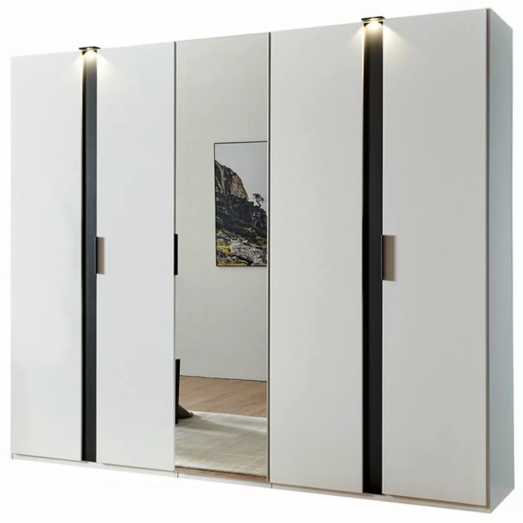 Kleiderschrank 250 cm breit modern inkl. Spiegel und Beleuchtung in weiß mi günstig online kaufen