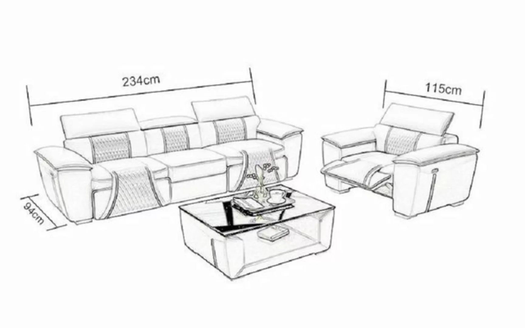 JVmoebel Sofa Luxus 2x 3 Sitzer mit Möbel Couch Ledersofa Textil Gruppe, Ma günstig online kaufen