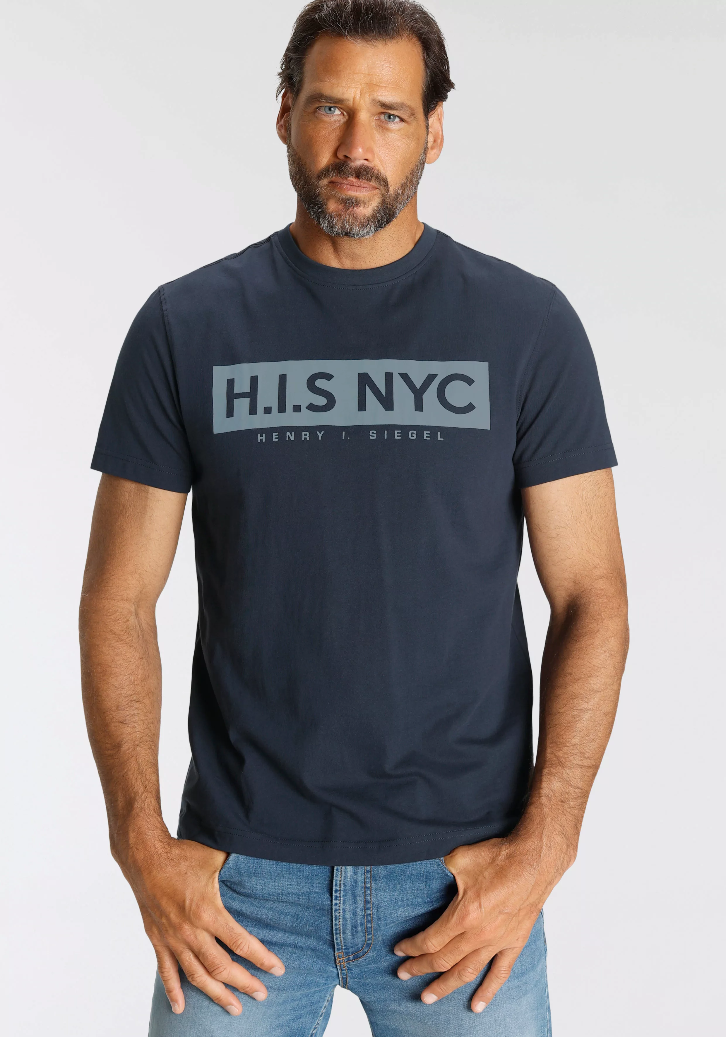 H.I.S Rundhalsshirt, schmale Passform, bedrucktes Design, aus 100% Baumwoll günstig online kaufen