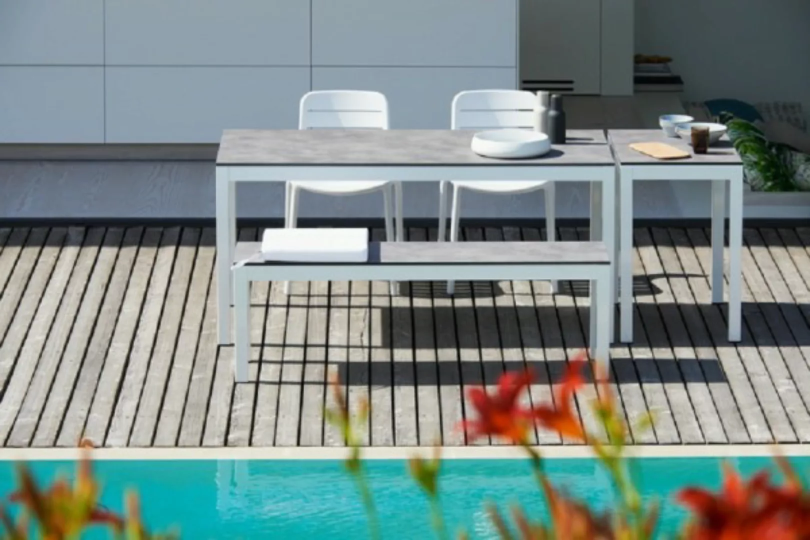 Outdoor Tisch Quadrat Hpl-Schichtstoff zementoptik / weiß 60x90 günstig online kaufen