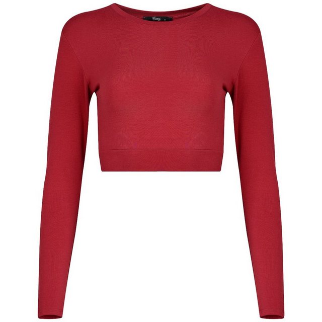 Evoni Crop-Top Damen Langarmshirt Baumwolle Bauchfrei günstig online kaufen