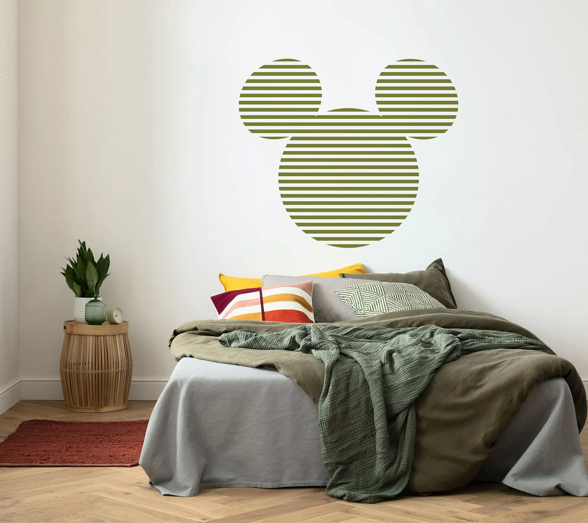 Disney Selbstklebende Runde Tapete Mickey Mouse Grün und Weiß Ø 125 cm 6127 günstig online kaufen