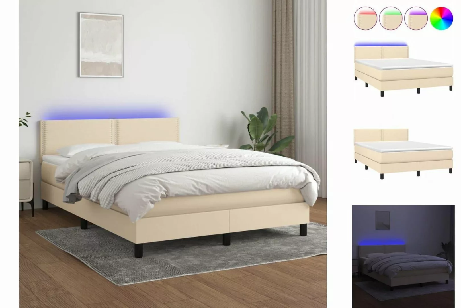 vidaXL Bettgestell Boxspringbett mit Matratze LED Creme 140x200 cm Stoff Be günstig online kaufen