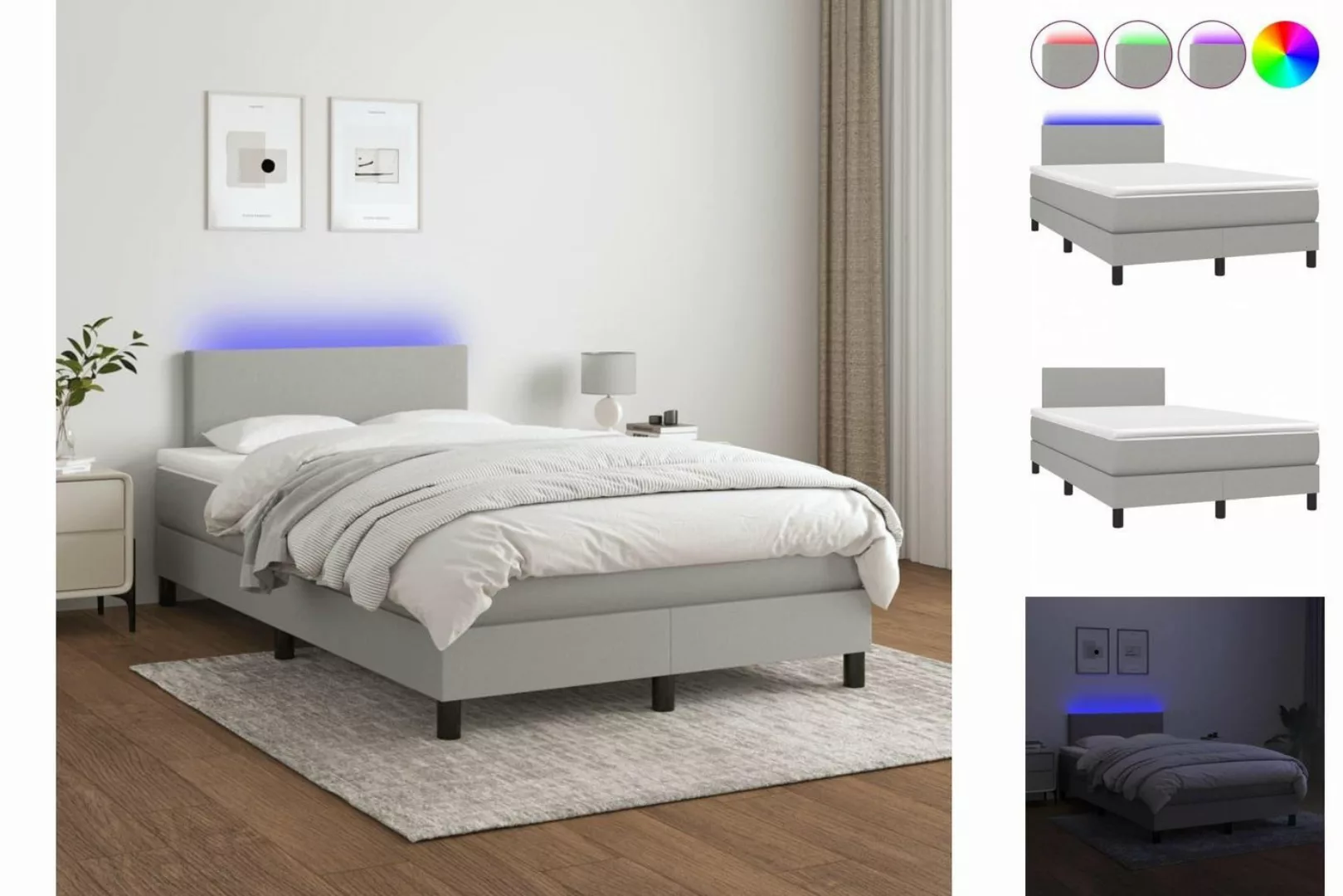 vidaXL Bettgestell Boxspringbett mit Matratze LED Hellgrau 120x200 cm Stoff günstig online kaufen