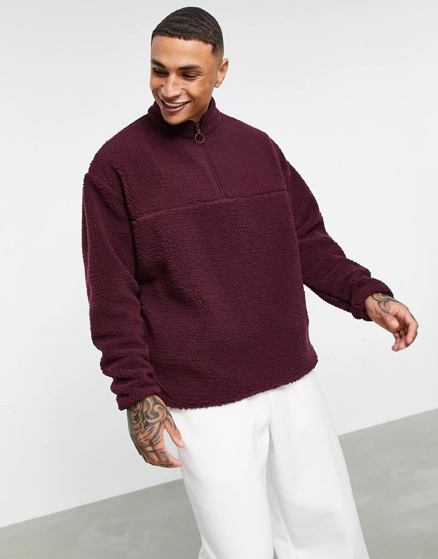 ASOS DESIGN – Oversize-Sweatshirt aus Teddyfell mit halblangem Reißverschlu günstig online kaufen