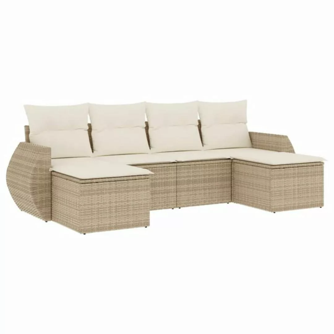 vidaXL Sofaelement 6-tlg. Garten-Sofagarnitur mit Kissen Beige Poly Rattan günstig online kaufen