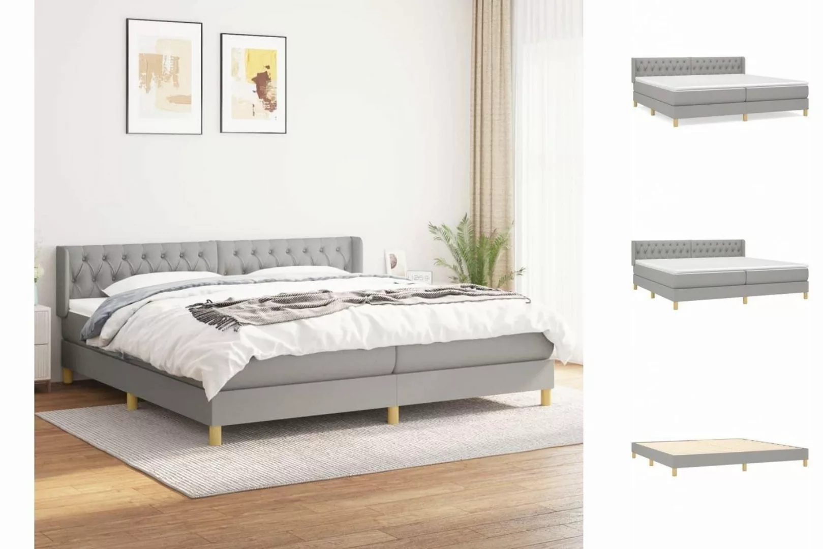 vidaXL Bettgestell Boxspringbett mit Matratze Hellgrau 200x200 cm Stoff Bet günstig online kaufen