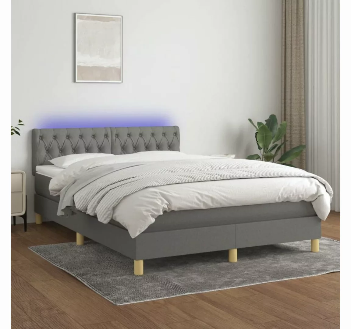 vidaXL Boxspringbett Boxspringbett mit Matratze LED Dunkelgrau 140x200 cm S günstig online kaufen