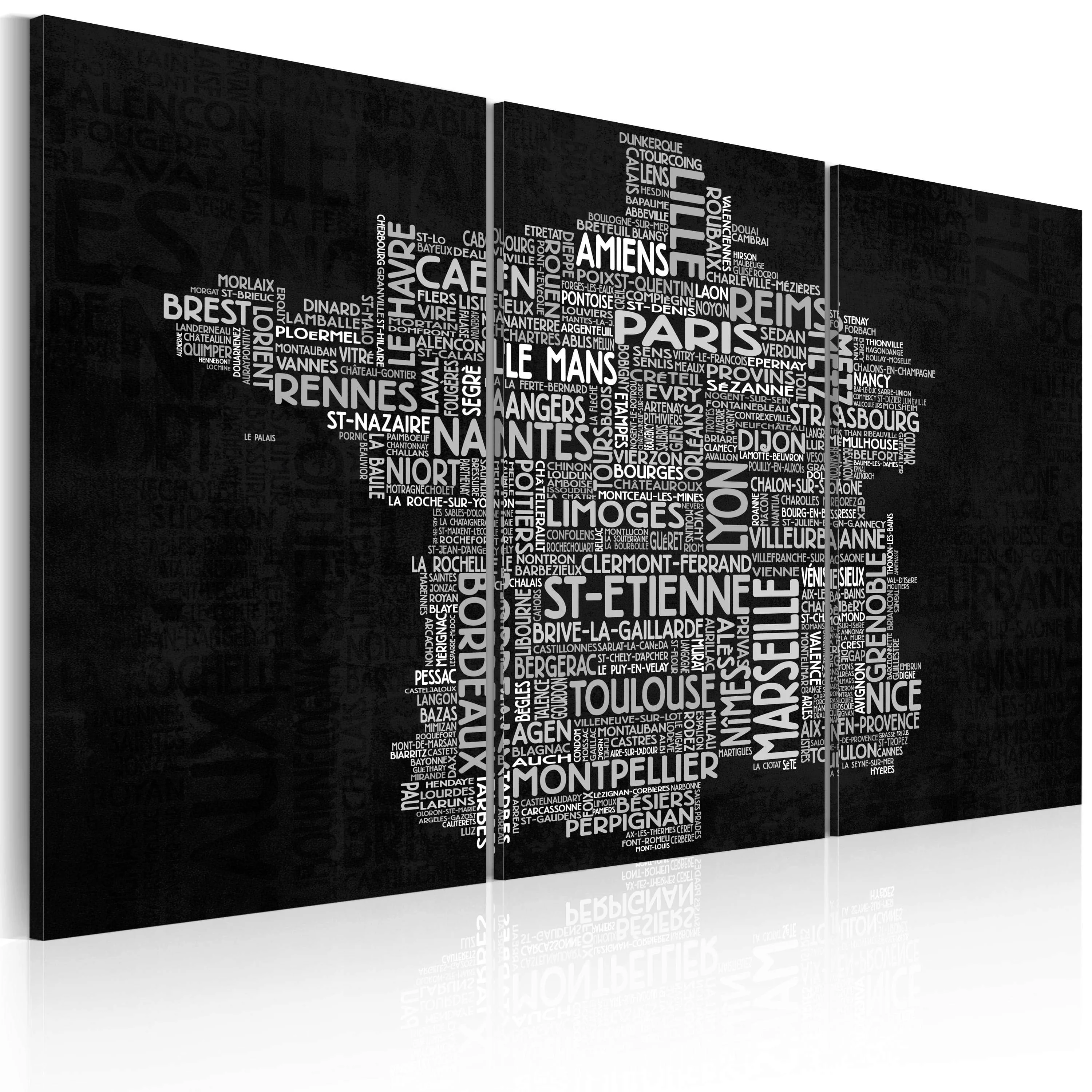 Wandbild - Text map of France on the black background - triptych günstig online kaufen