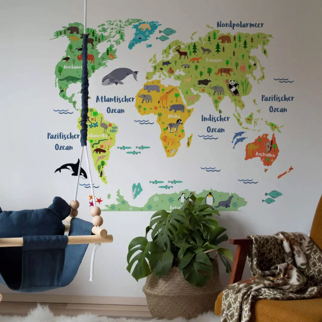 Wall-Art Wandtattoo »Tierwelt Weltkarte Kinderzimmer«, (1 St.), selbstklebe günstig online kaufen