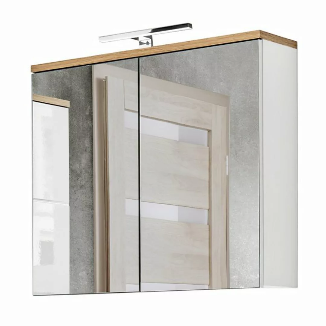 Badezimmer Spiegelschrank 80 cm LED-Beleuchtung LUTON-56 Hochglanz weiß mit günstig online kaufen