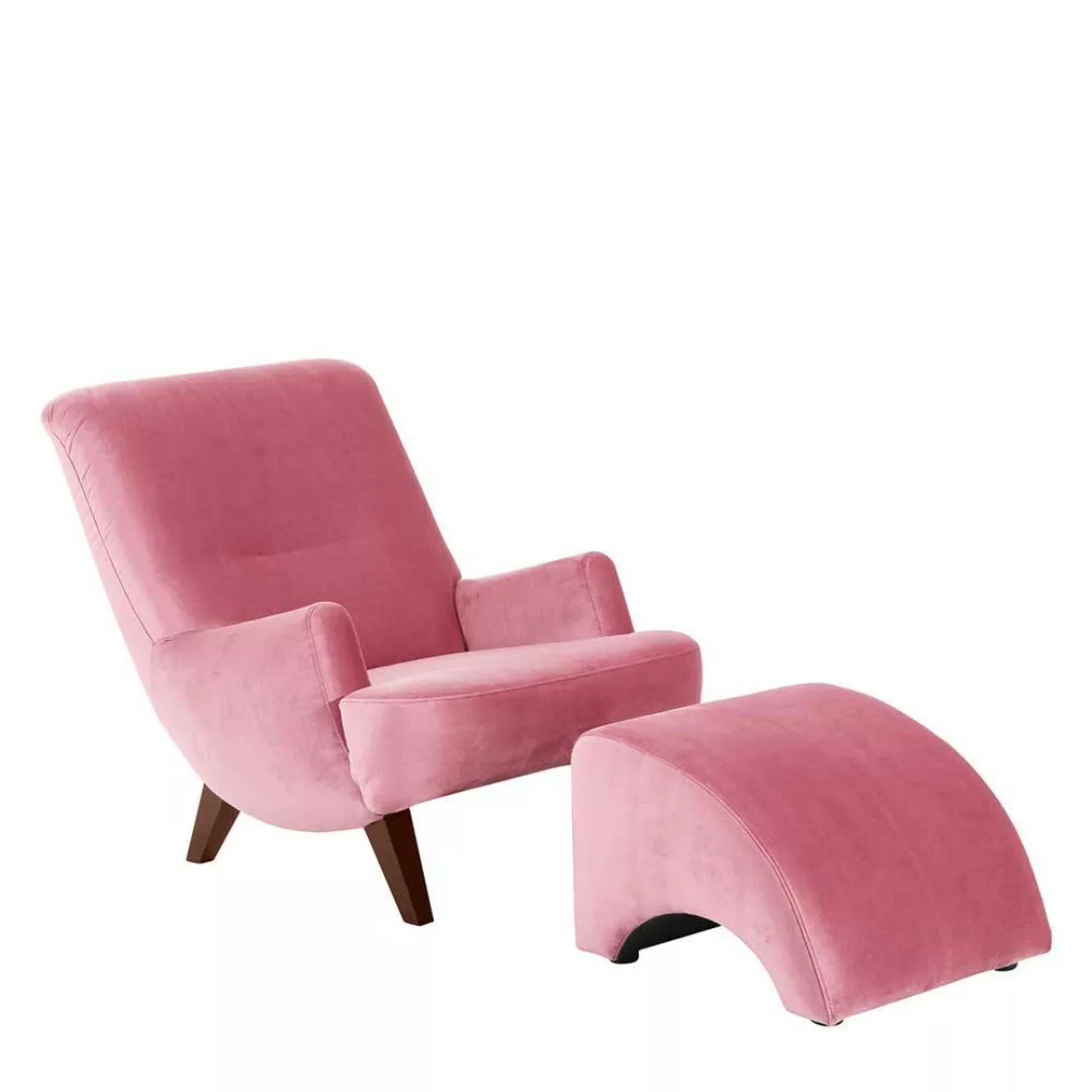 Design Wohnzimmer Sessel in Rosa und Nussbaumfarben Samtvelours günstig online kaufen