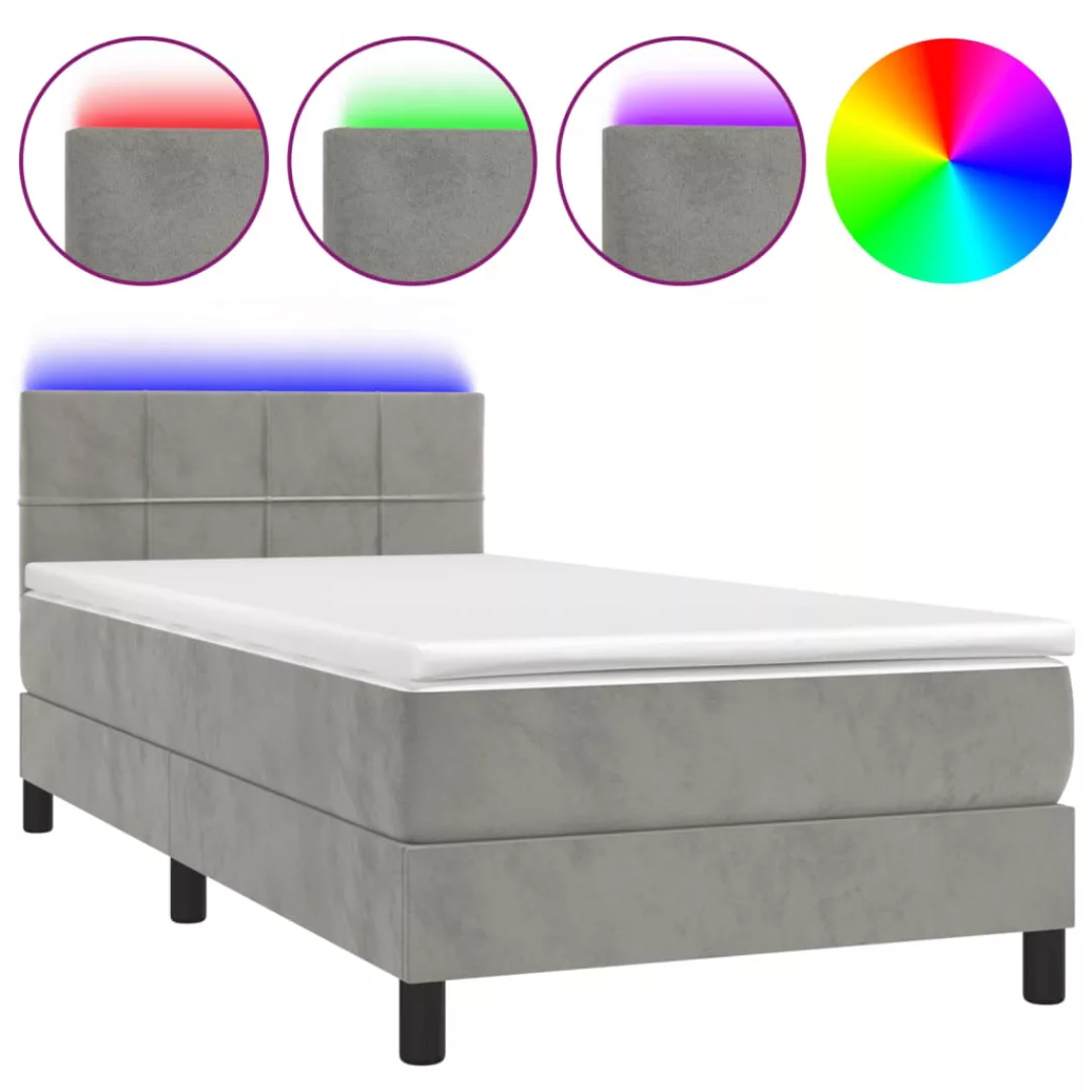 Vidaxl Boxspringbett Mit Matratze & Led Hellgrau 80x200 Cm Samt günstig online kaufen