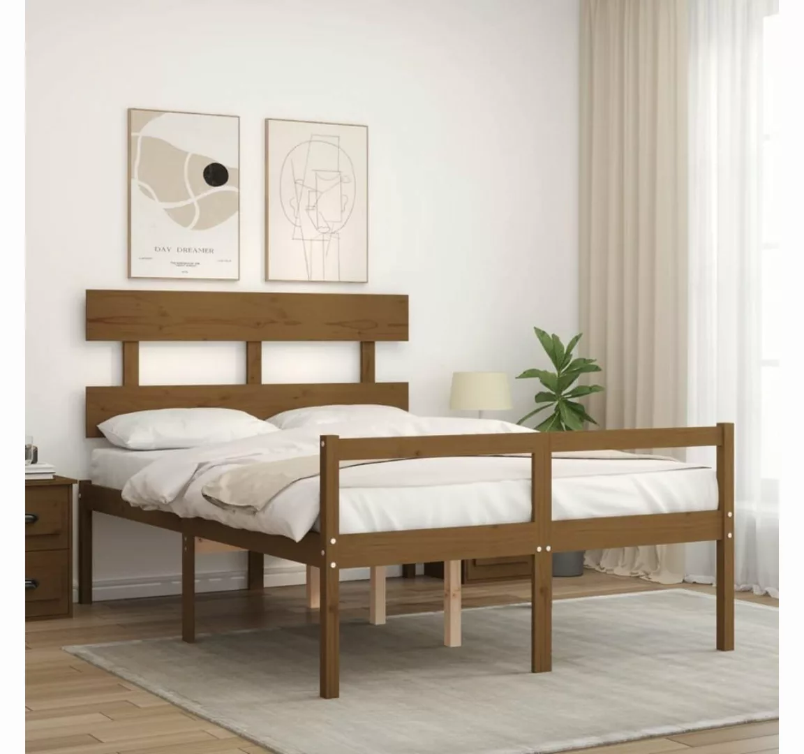 vidaXL Bett Seniorenbett mit Kopfteil 140x190 cm Honigbraun Massivholz günstig online kaufen