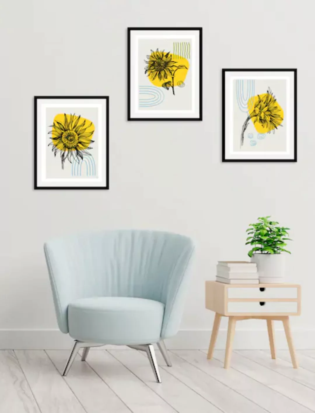 queence Bild "Set Sunflower", Blumen, (1 St.), gerahmt günstig online kaufen