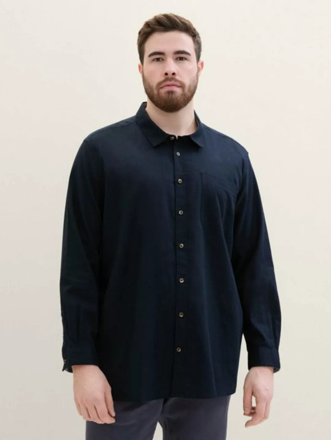 TOM TAILOR PLUS Langarmhemd Plus - Hemd mit Leinen günstig online kaufen