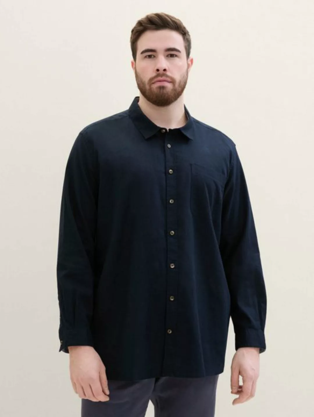 TOM TAILOR PLUS Langarmhemd Plus Size - Hemd mit Leinen günstig online kaufen